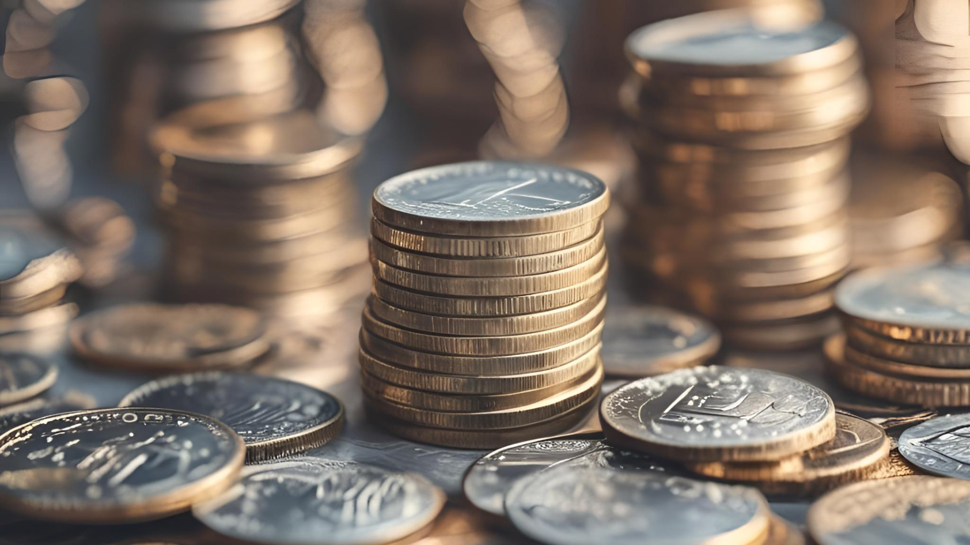 Stacks of gold and silver coins representing wealth and financial investment.