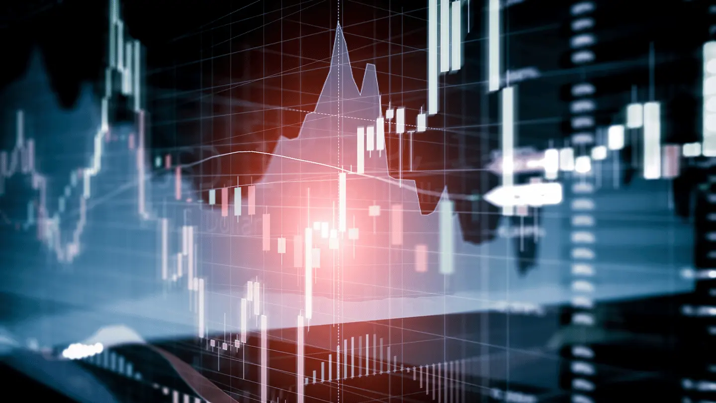 Candle Stick Graph and Bar Chart of Stock Market Investment Trade
