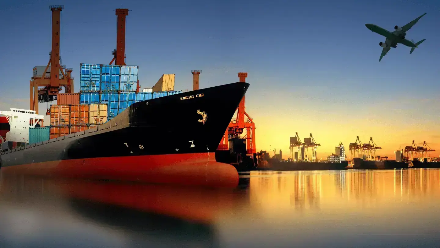 ship loading container in shipping port